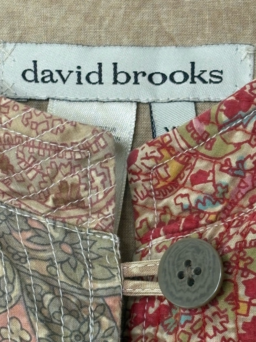 David Brooks Red Tan Tapestry Patchwork Quilted 100% Cotton Boho Shirt Jacket XL - Picture 7 of 14
